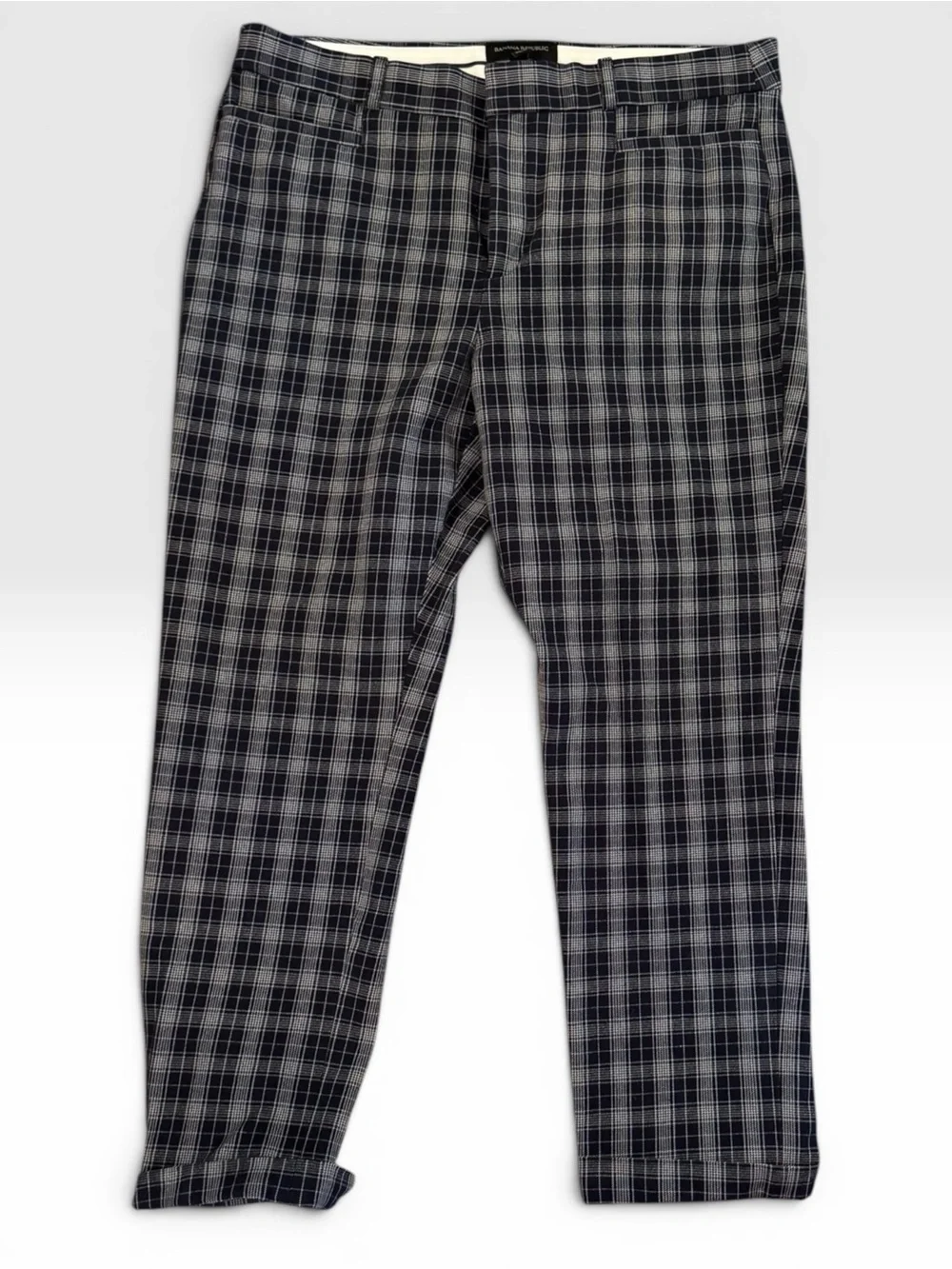 Banana Republic Navy & Cream  Plaid Slim Ankle Pants